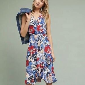 NWT Plenty by Tracey Reese | Anthro Daphne Wrap Dress Red White Blue Floral Sm